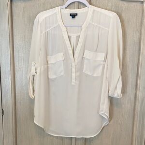torrid White Split V-Neck Roll-Tab Blouse